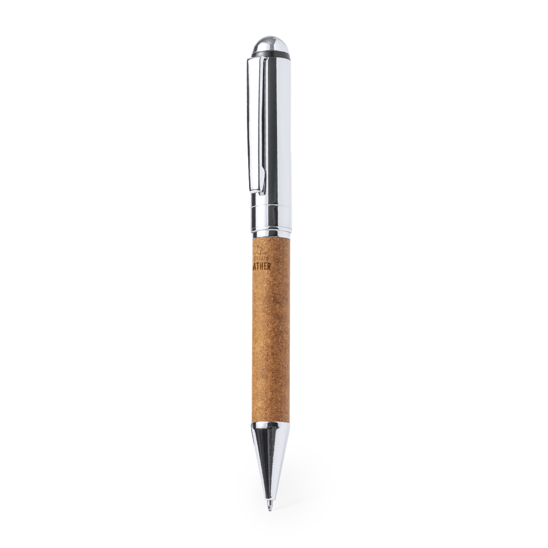 Bolígrafo personalizado Rayulk de metal y cuero reciclado - Oficina - Regalo Promocional Personalizado