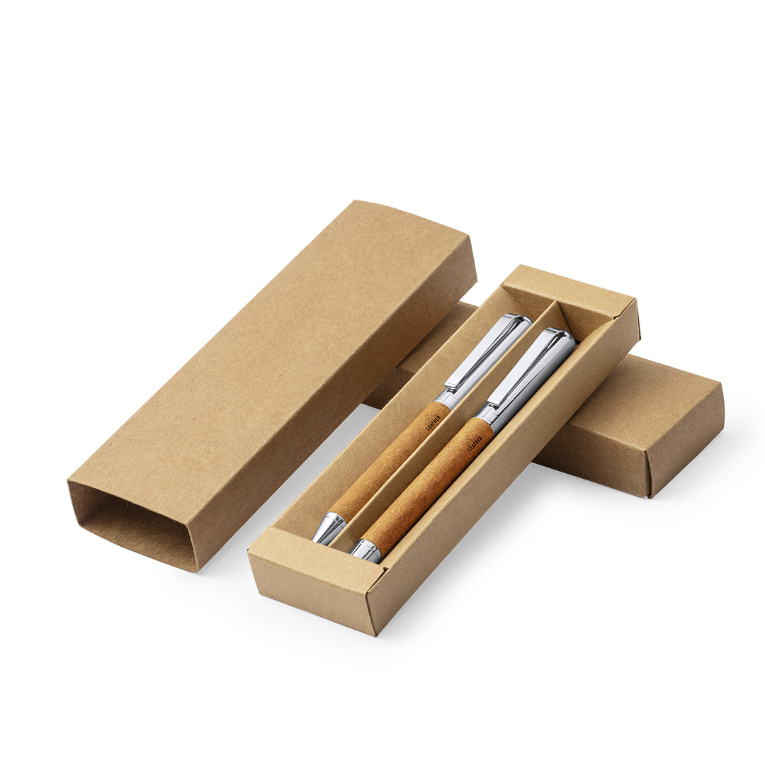 Set personalizado Vincen de cuero reciclado con bolígrafo y roller metálicos - Tazas y botellas - Regalo Promocional Personalizado