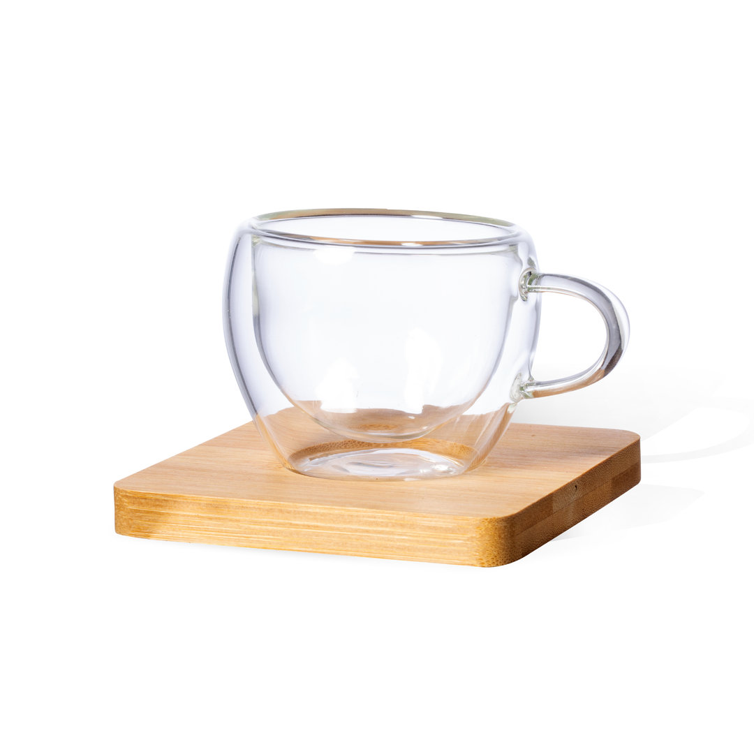 Set de tazas personalizado Gladen de borosilicato con posavasos de bambú - Packs de regalo personalizado - Regalo Promocional Personalizado - imagen 4