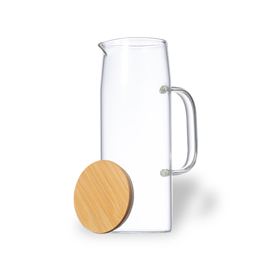 Jarra personalizada Dibrix de cristal borosilicato con tapón bambú 1,25L