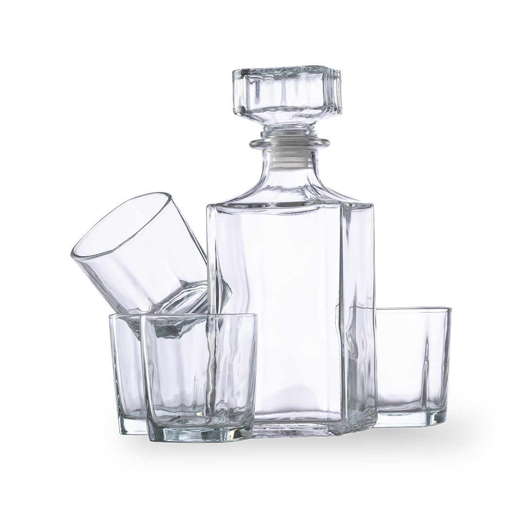 Set de whisky personalizado Rockwel de cristal con 4 vasos y decantador - Packs de regalo personalizado - Regalo Promocional Personalizado