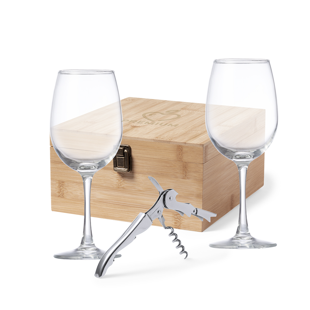 Set de vinos personalizado Neider de bambú con 2 copas de cristal - Packs de regalo personalizado - Regalo Promocional Personalizado
