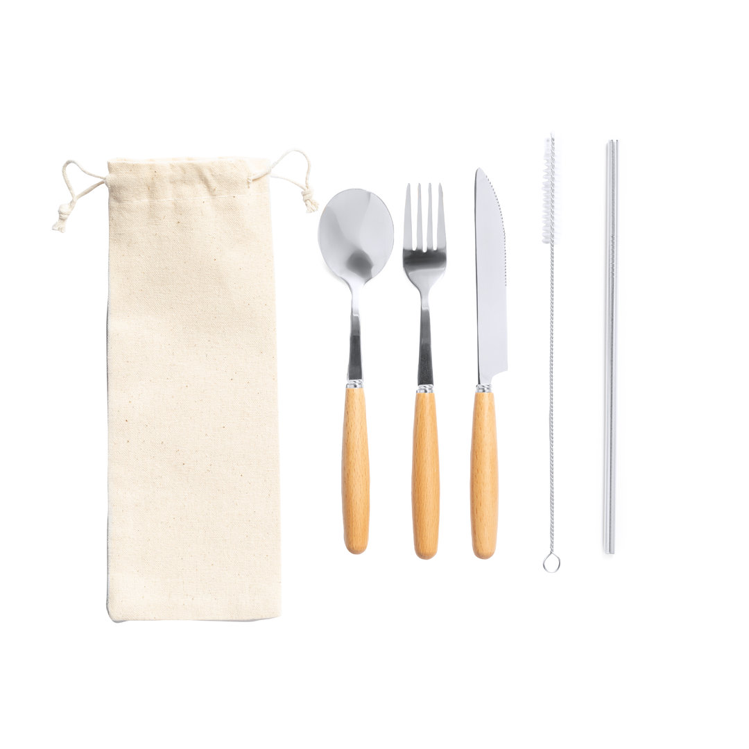 Set cubiedos personalizado Basuky de acero inox con funda algodón