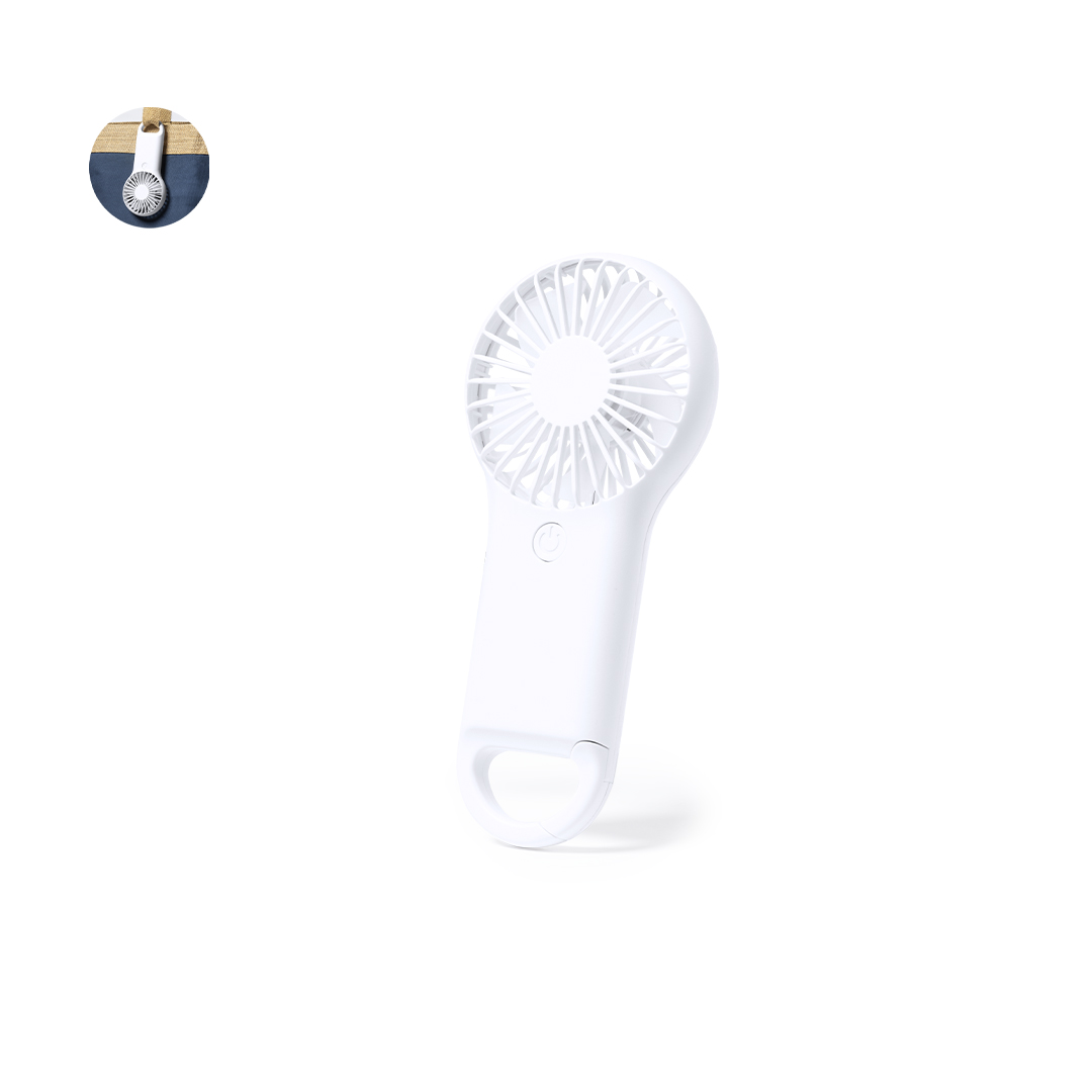 Ventilador personalizado Dayane de ABS blanco con mosquetón integrado - Verano - Regalo Promocional Personalizado