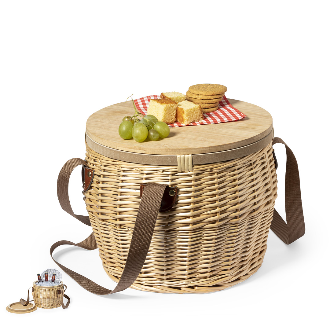 Cesta nevera picnic personalizada Bubu retro de mimbre con bambú - Verano - Regalo Promocional Personalizado