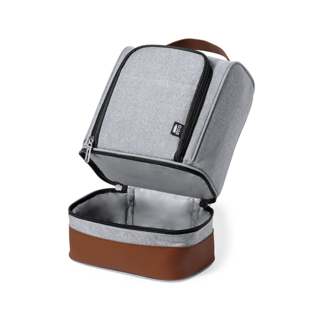 Nevera personalizada Kumak de RPET gris con polipiel marrón - Verano - Regalo Promocional Personalizado - vista alternativa
