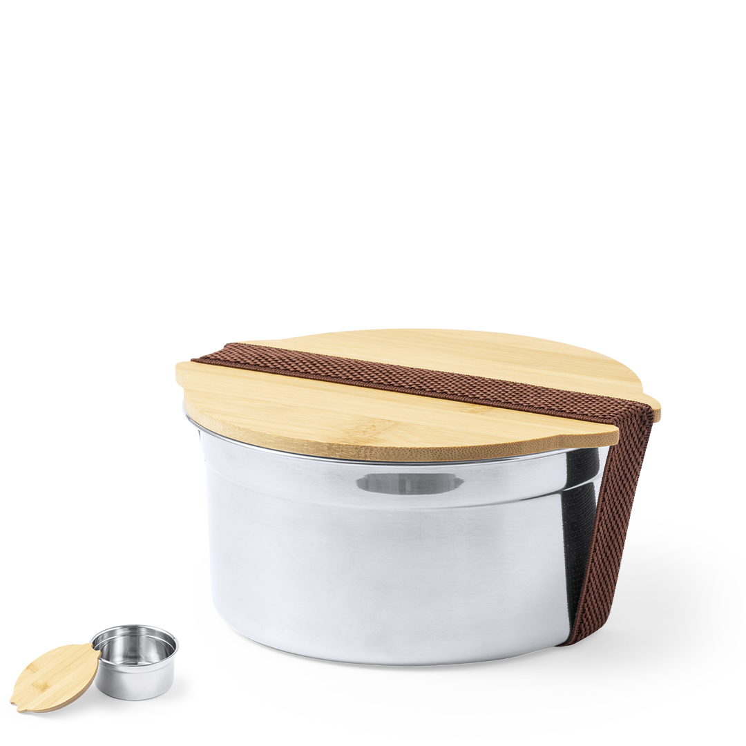 Fiambrera personalizada Truit de acero inox con bambú de 800ml - Viaje - Regalo Promocional Personalizado