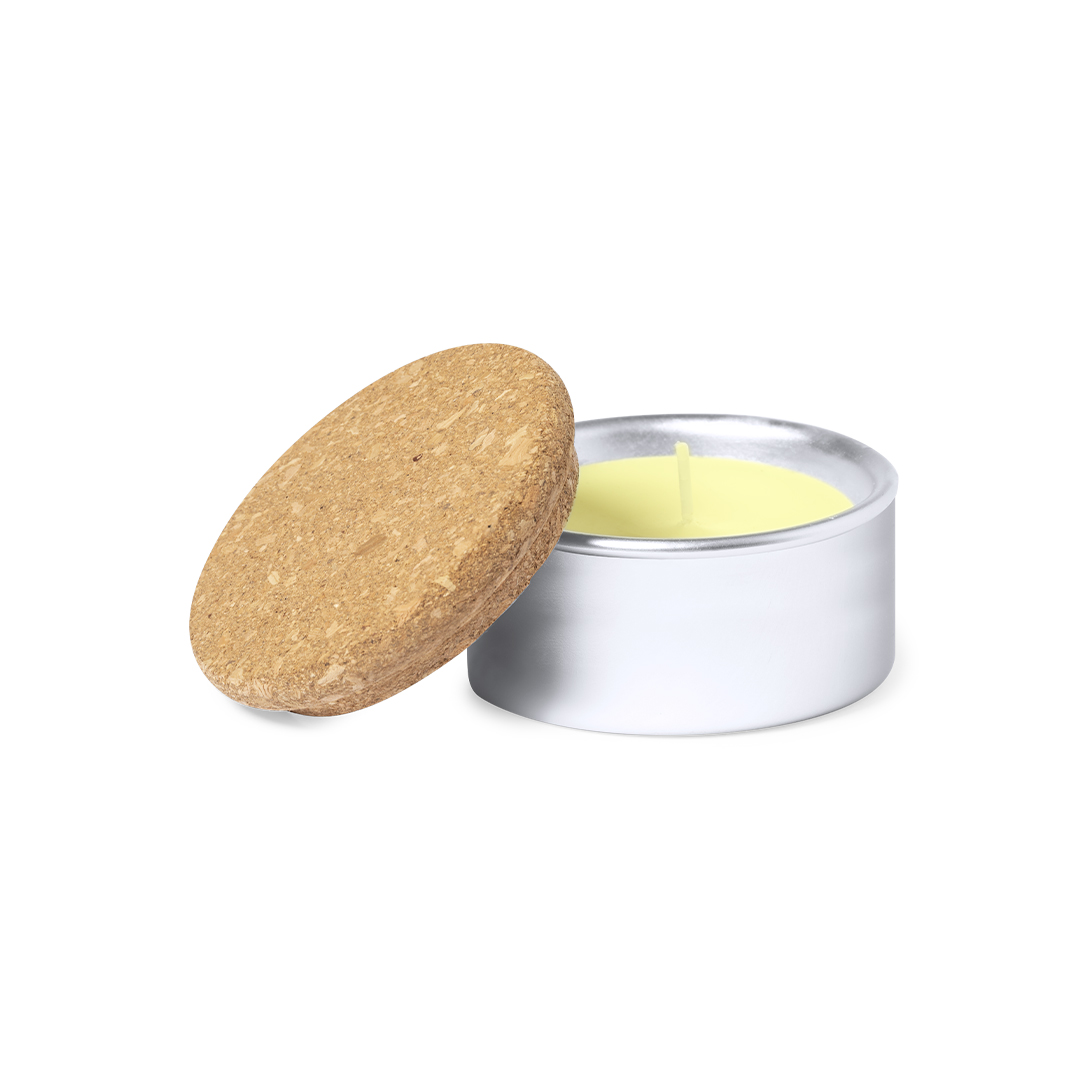 Vela aromática personalizada Suyen de aluminio con tapón corcho natural - Velas personalizadas - Regalo Promocional Personalizado