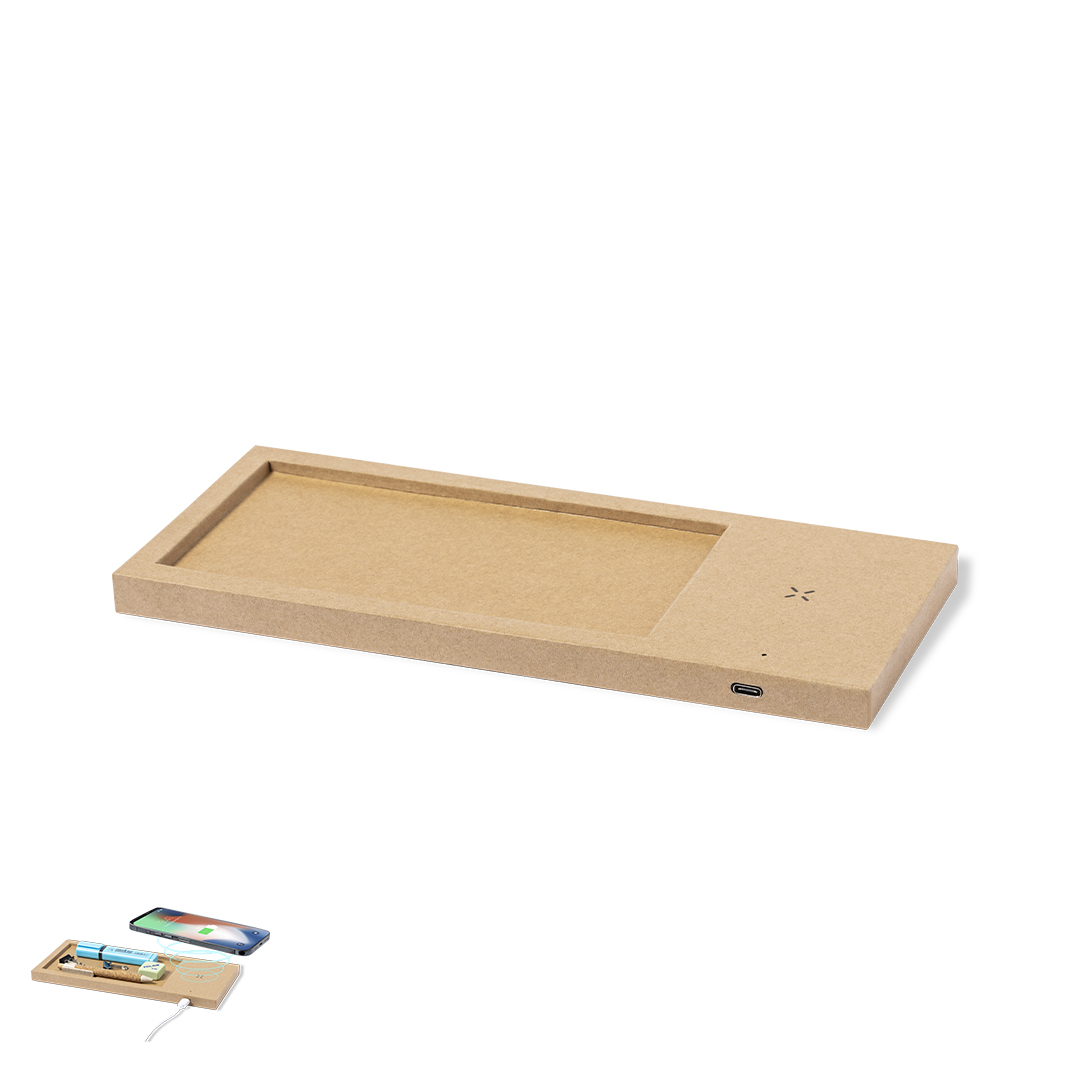 Cargador personalizado organizador Taron inalámbrico 10W de cartón reciclado - Tecnología - Regalo Promocional Personalizado