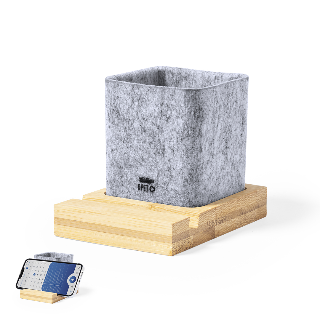 Lapicero soporte personalizado Firdex de fieltro RPET con bambú - Tecnología - Regalo Promocional Personalizado