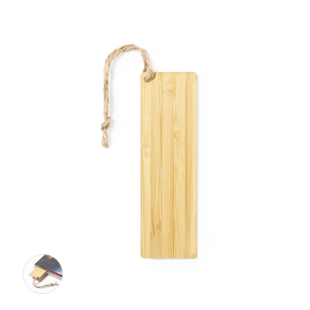 Marcapáginas personalizado Momo de bambú con cordón de yute - Oficina - Regalo Promocional Personalizado