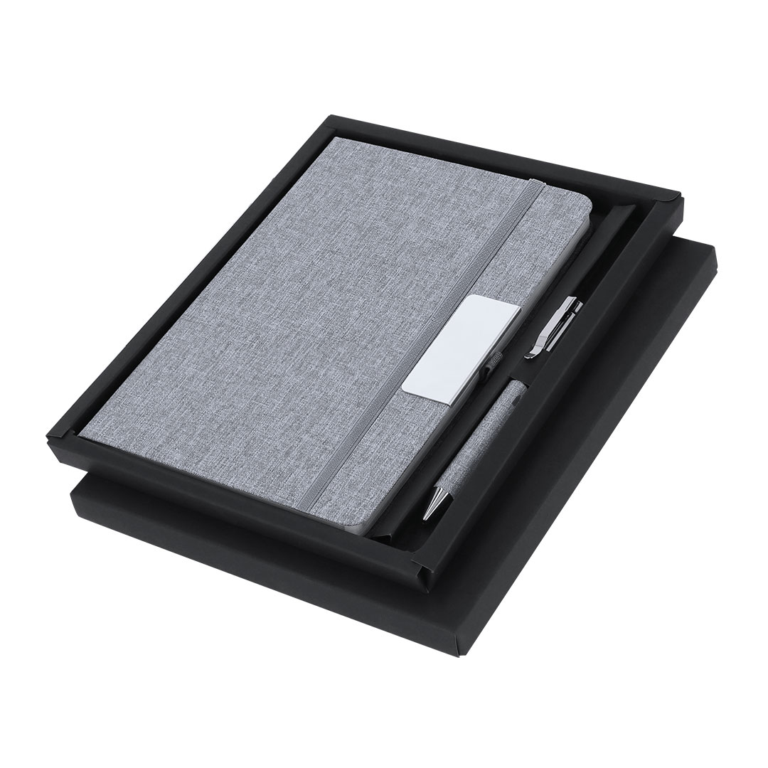 Set con bloc y bolígrafo cromado personalizado Wendam