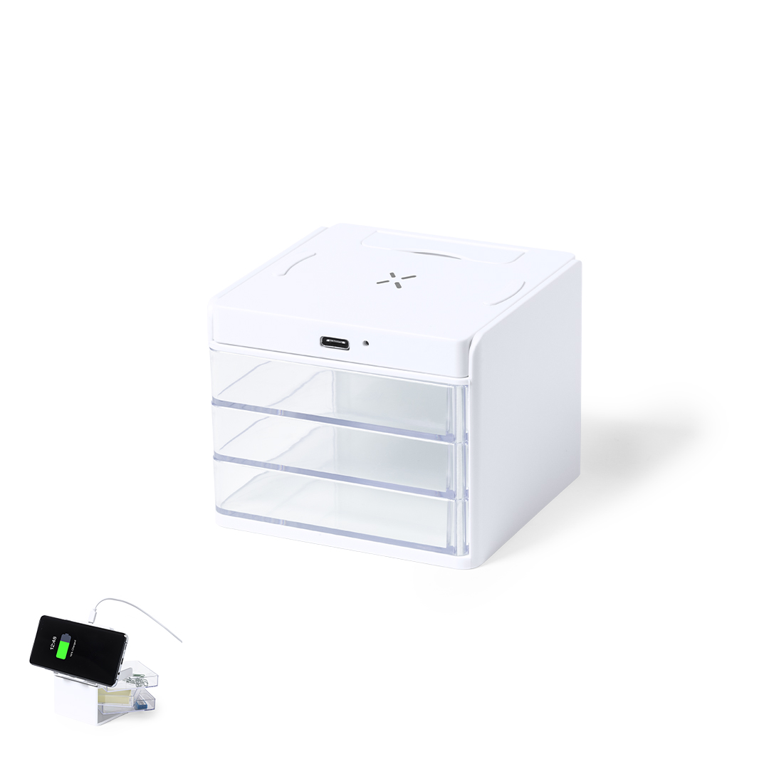 Cargador personalizado organizador Macky inalámbrico 10W con compartimentos - Tecnología - Regalo Promocional Personalizado