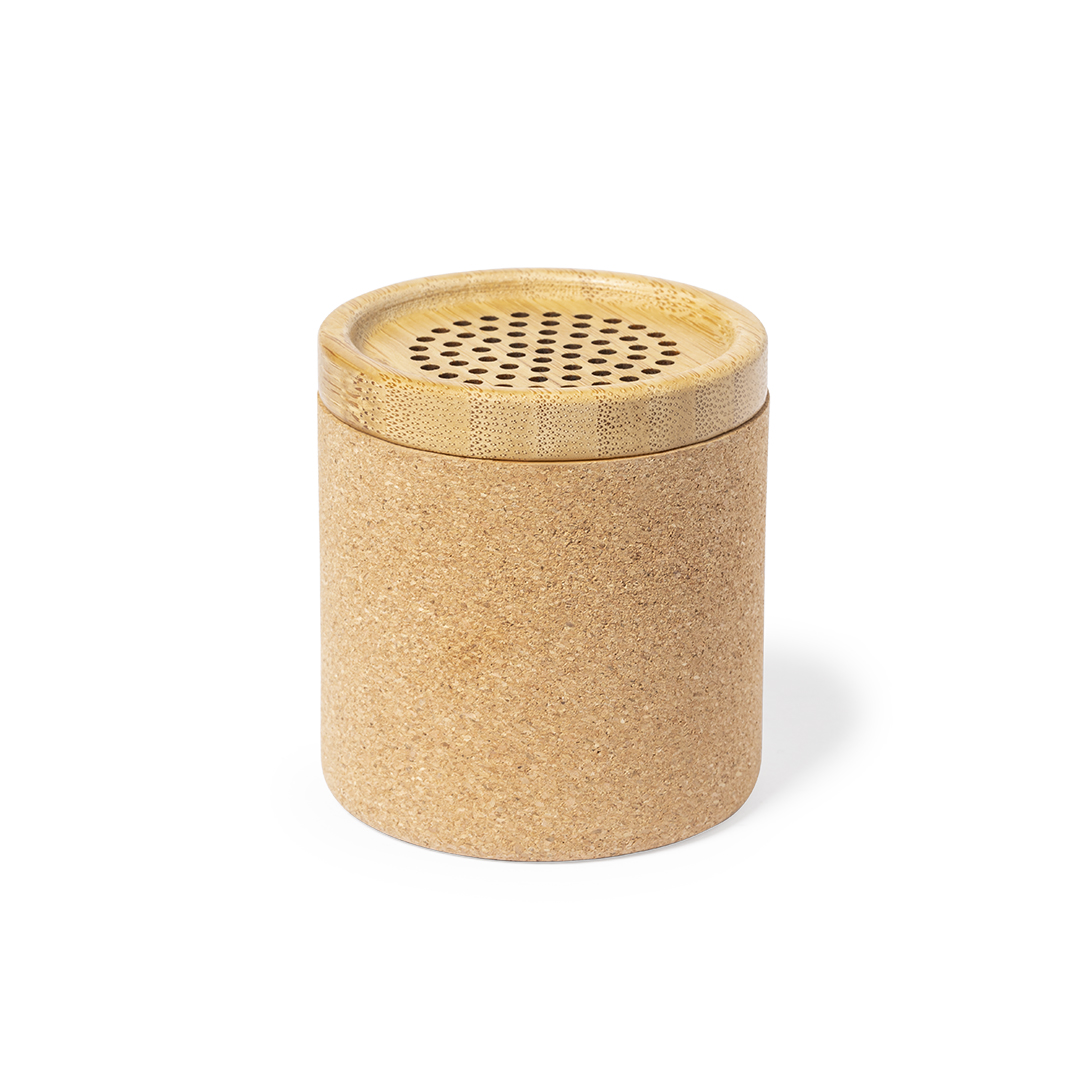 Altavoz Mirintex corcho natural con rejilla bambú - Tecnología - Regalo Promocional Personalizado