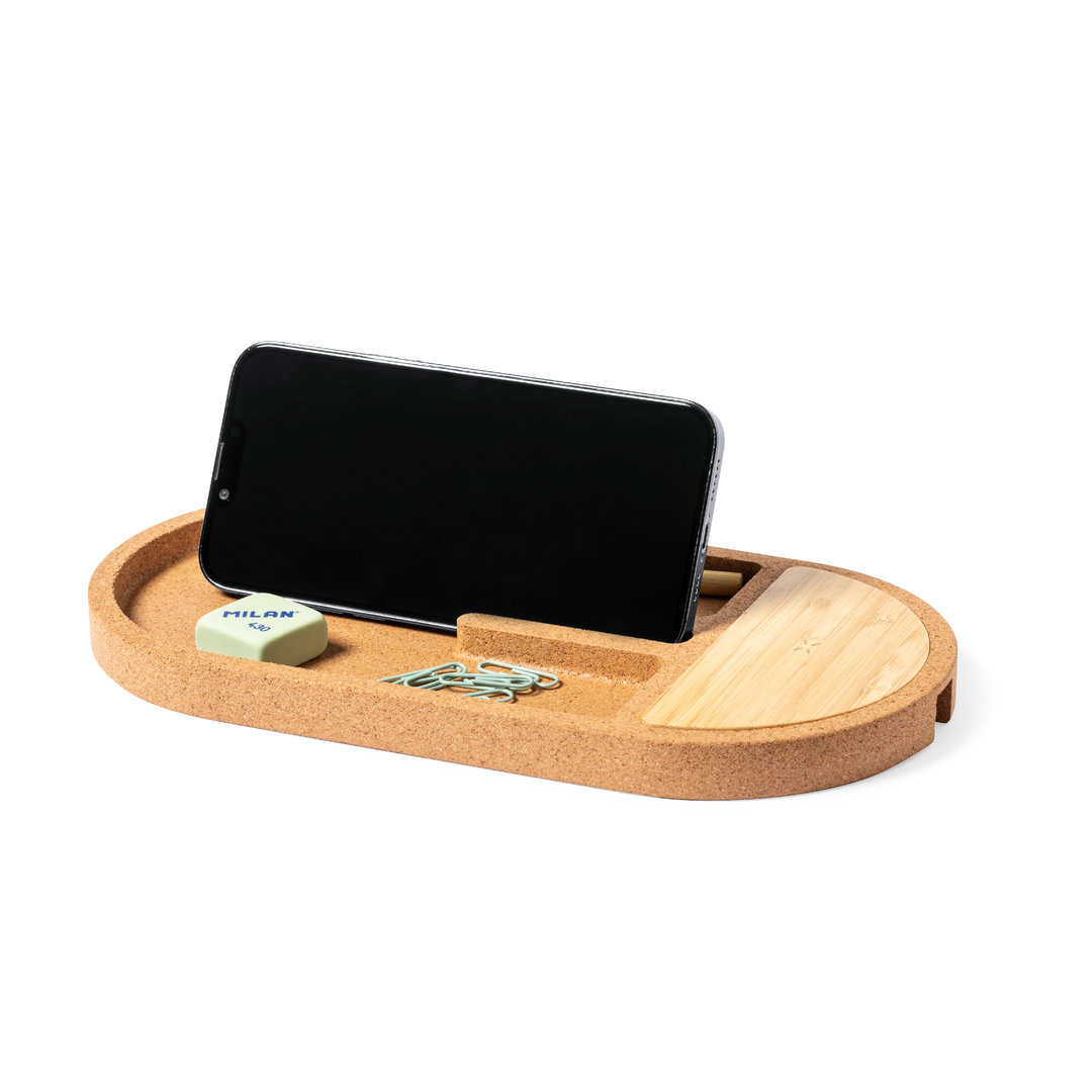 Cargador personalizado organizador Beny inalámbrico 15W de corcho con bambú - Tecnología - Regalo Promocional Personalizado - imagen 4