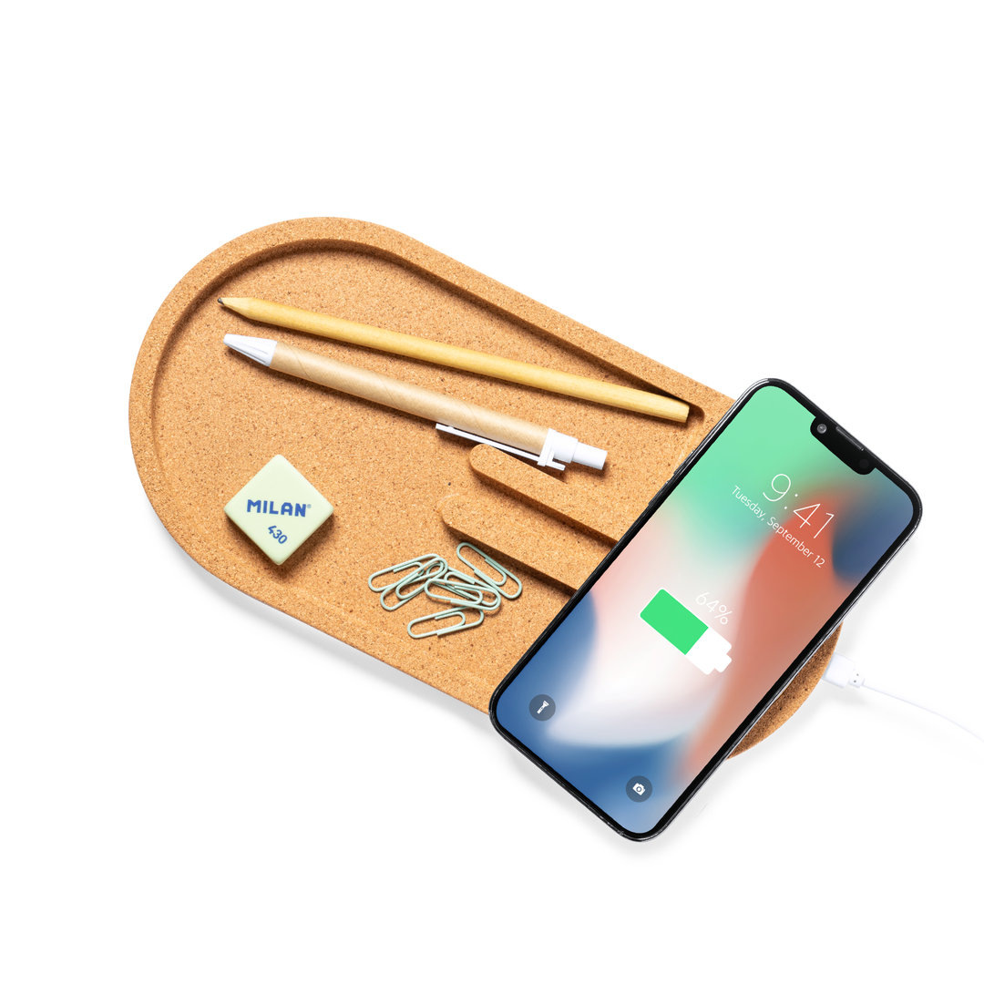 Cargador personalizado organizador Beny inalámbrico 15W de corcho con bambú - Tecnología - Regalo Promocional Personalizado - imagen 5