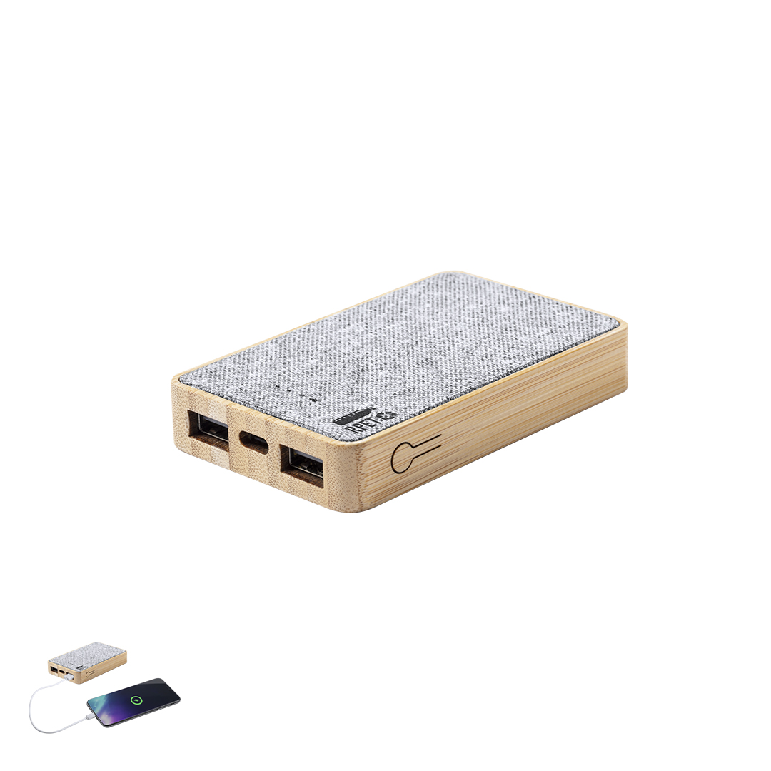 Power Bank personalizada Bralty de 5000mAh bambú poliéster RPET - Tecnología - Regalo Promocional Personalizado