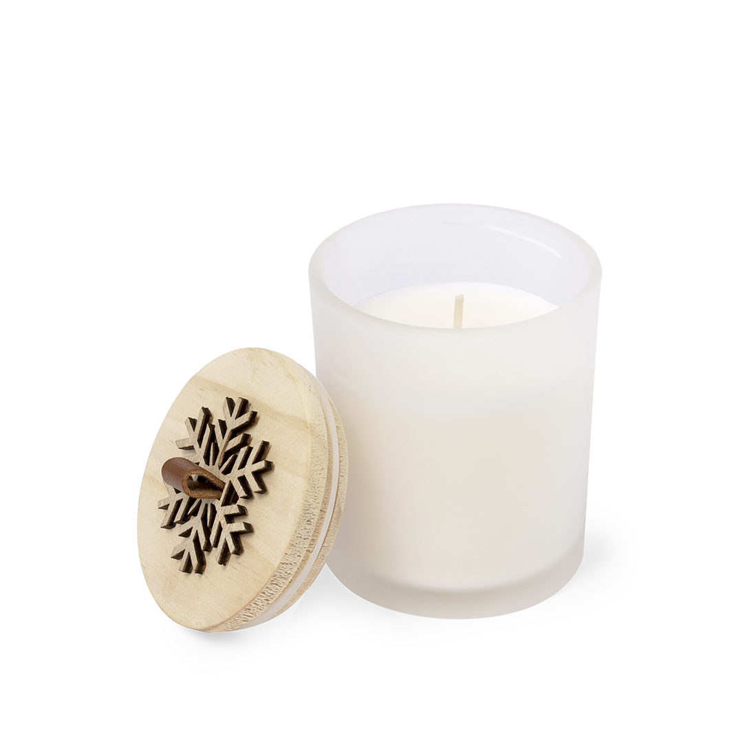 Vela aromática personalizada Lilnax navideña de cristal con tapa madera - Velas personalizadas - Regalo Promocional Personalizado