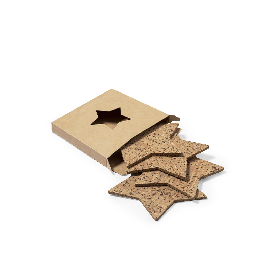 Set de posavasos personalizado Danop de corcho natural en forma de estrella - Otros accesorios bodega - Regalo Promocional Personalizado