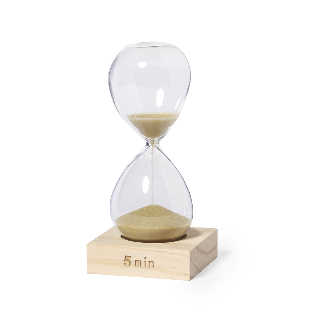 Reloj de arena personalizado Faran de cristal borosilicato con base de pino 5 minutos - Tecnología - Regalo Promocional Personalizado