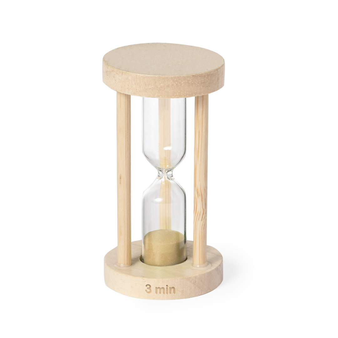Reloj de arena personalizado Trinket de 3 minutos de borosilicato con haya - Tecnología - Regalo Promocional Personalizado