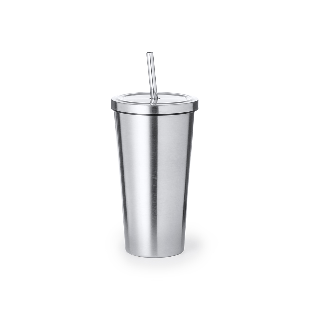 Vaso térmico personalizado Moder de acero inoxidable mate con pajita de 600ml
