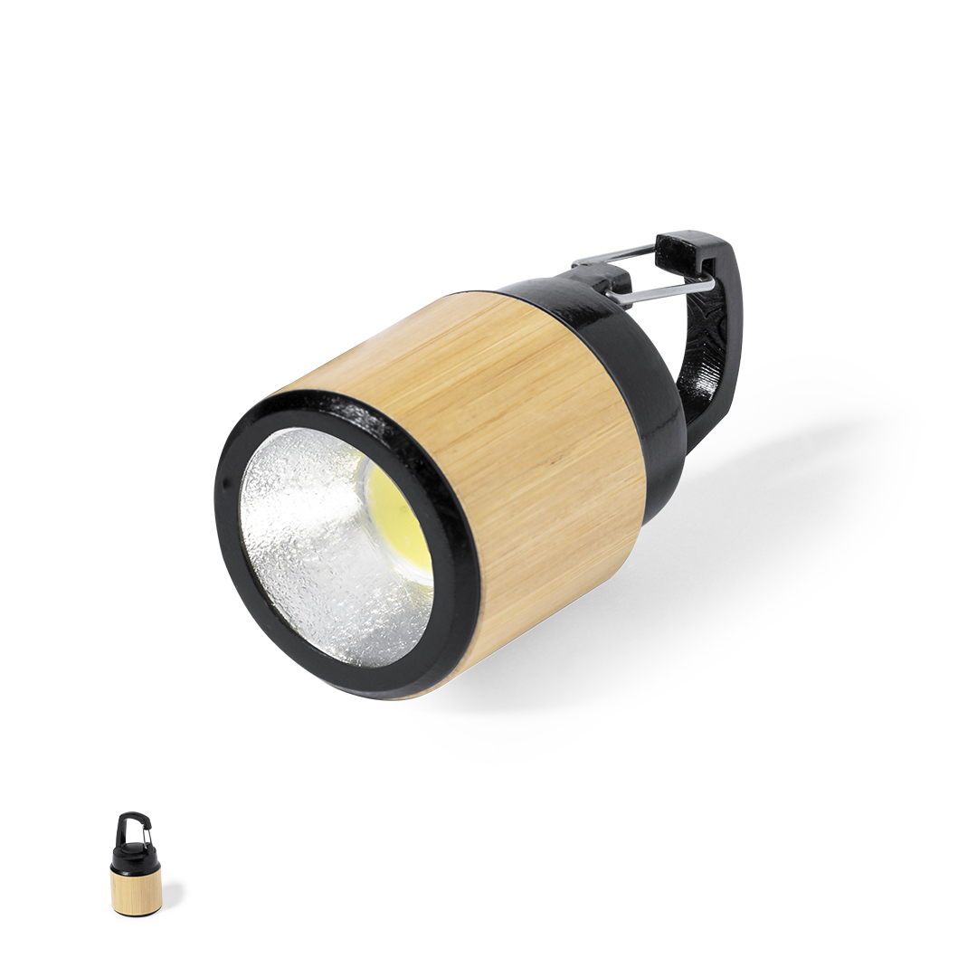 Linterna personalizada Gus de bambú con mosquetón de transporte - Linternas personalizadas - Regalo Promocional Personalizado