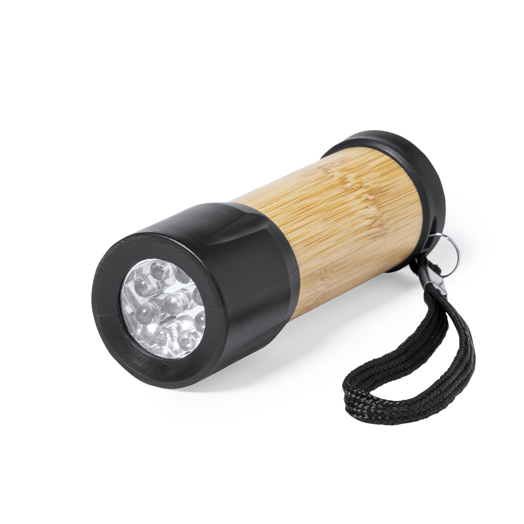 Linterna personalizada Freddie de bambú con 9 LEDs - Linternas personalizadas - Regalo Promocional Personalizado
