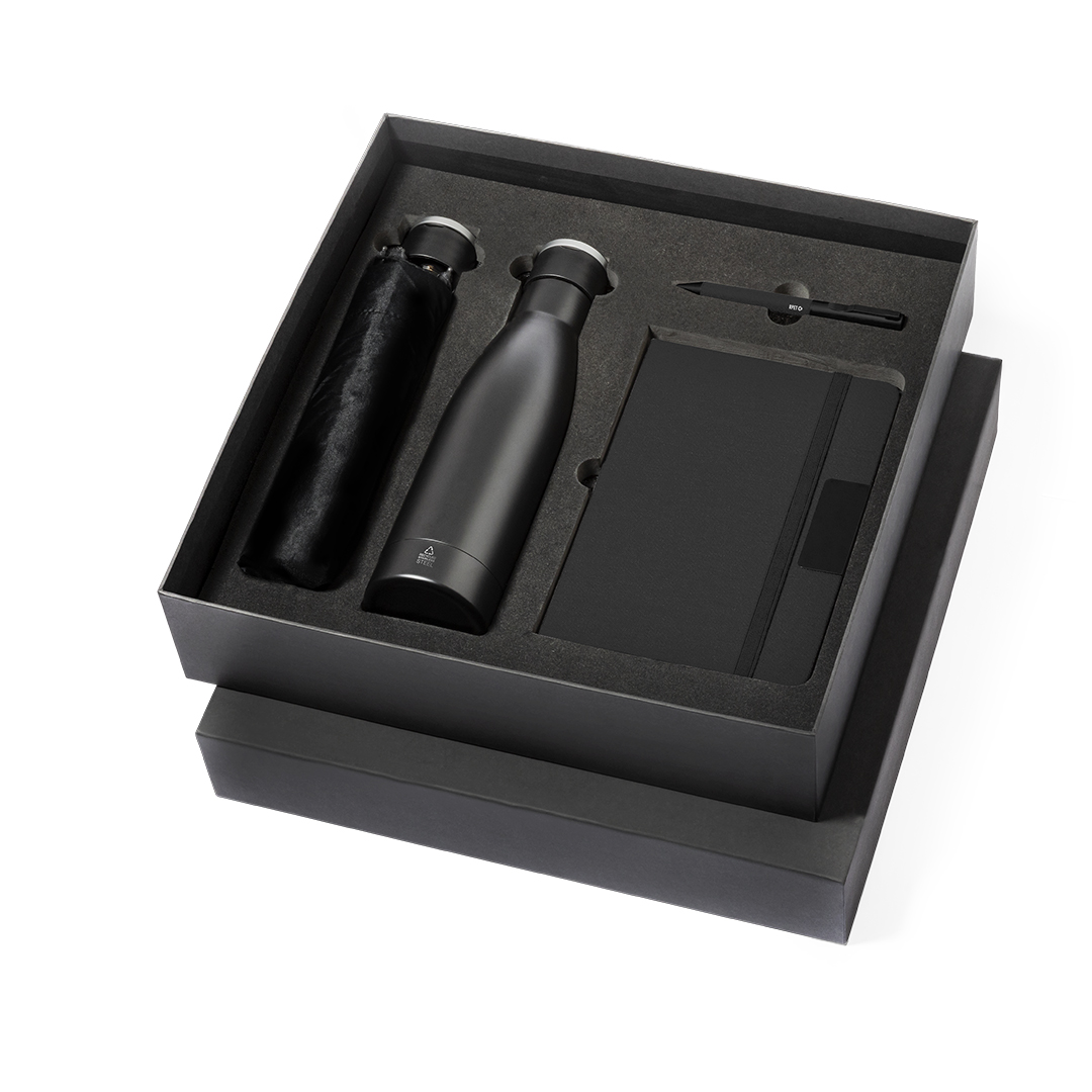 Set personalizado Gregory premium acero reciclado con paraguas RPET - Tazas y botellas - Regalo Promocional Personalizado