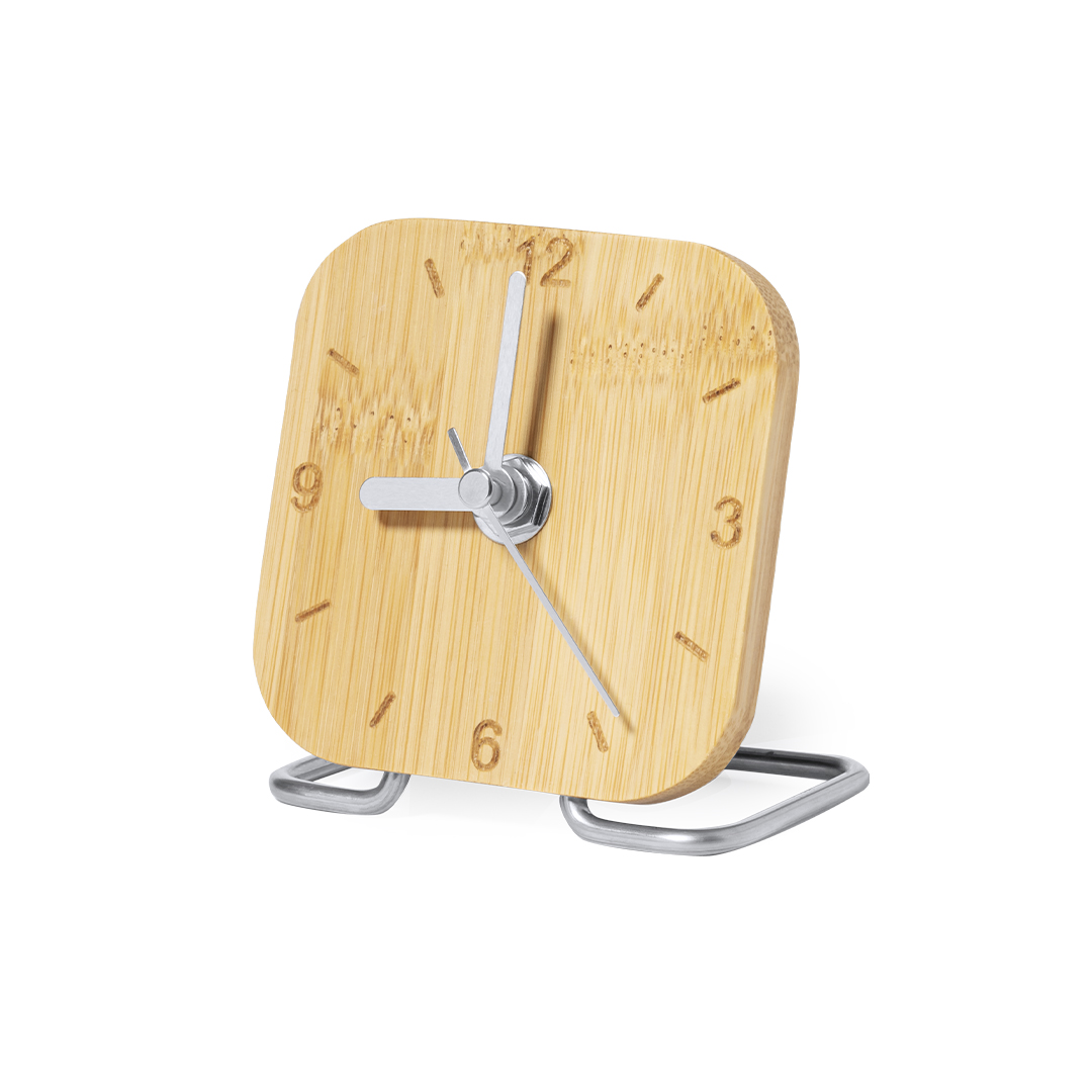 Reloj de mesa personalizado Eciko de bambú barnizado y acero inoxidable - Tecnología - Regalo Promocional Personalizado