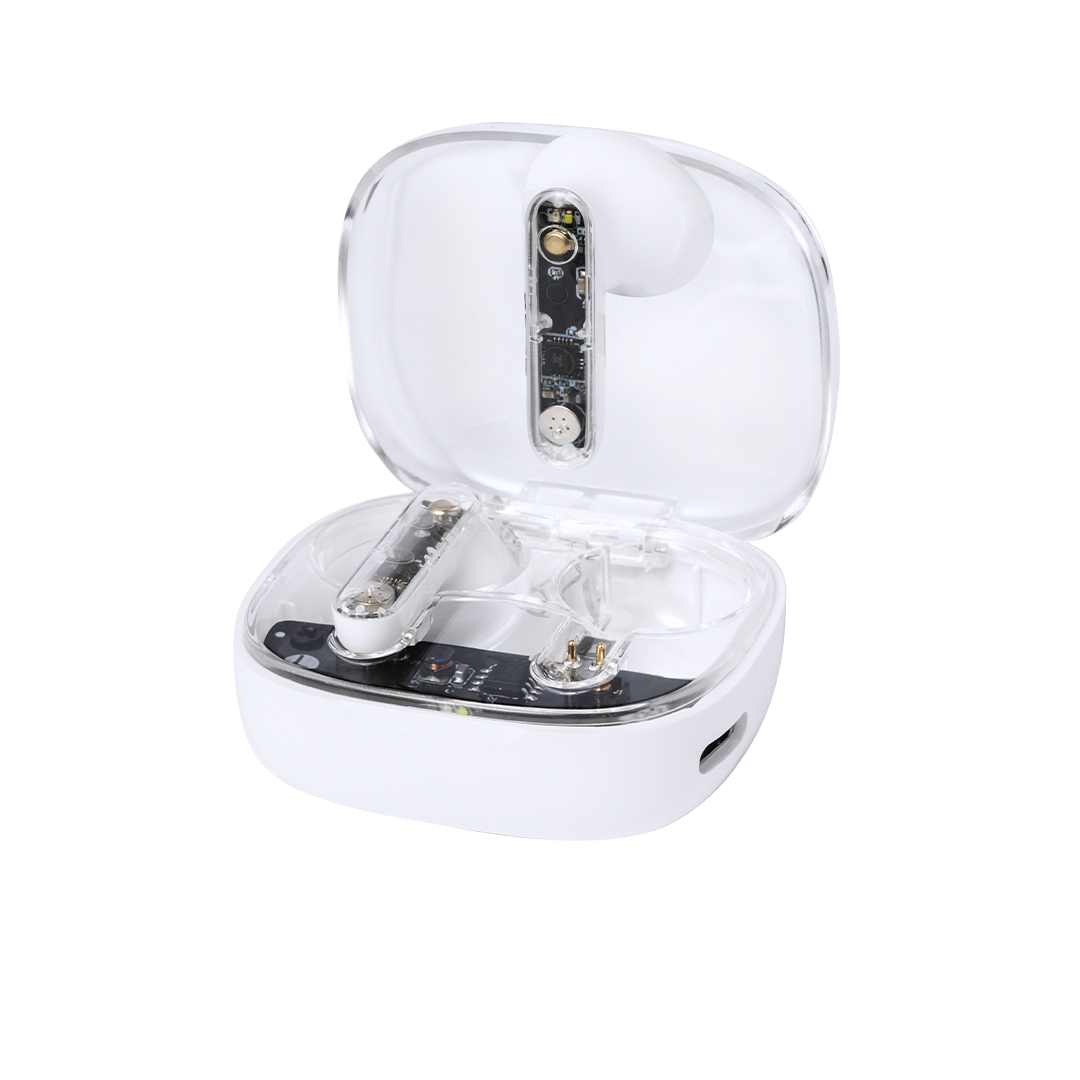 Auriculares Webex transparente Bluetooth 5.3 bolsa reciclada - Tecnología - Regalo Promocional Personalizado