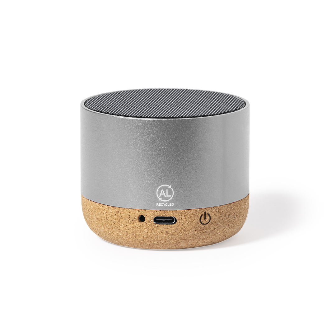 Altavoz Moore aluminio reciclado con base corcho - Tecnología - Regalo Promocional Personalizado
