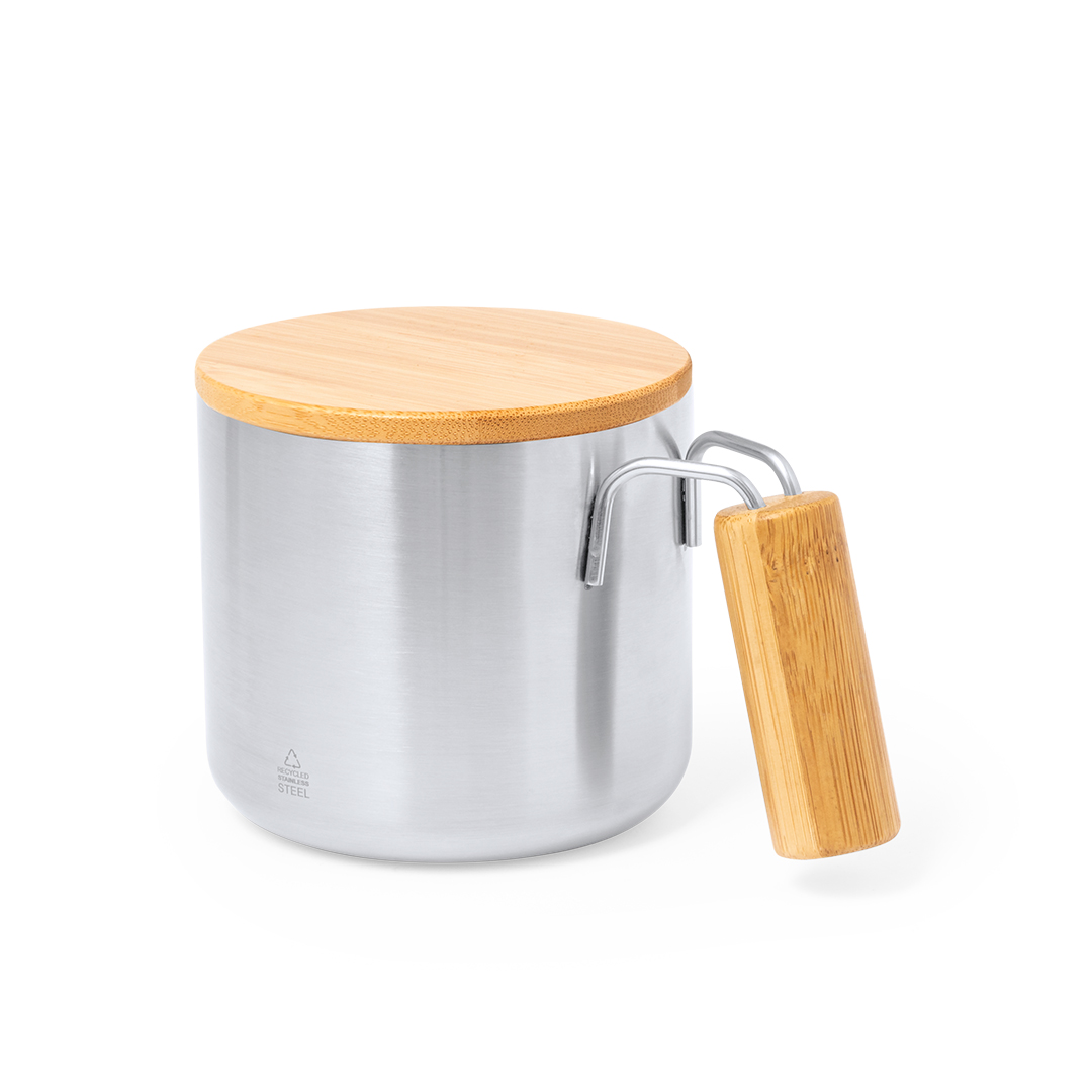 Taza térmica personalizada Claire de acero inox reciclado con bambú de 330ml