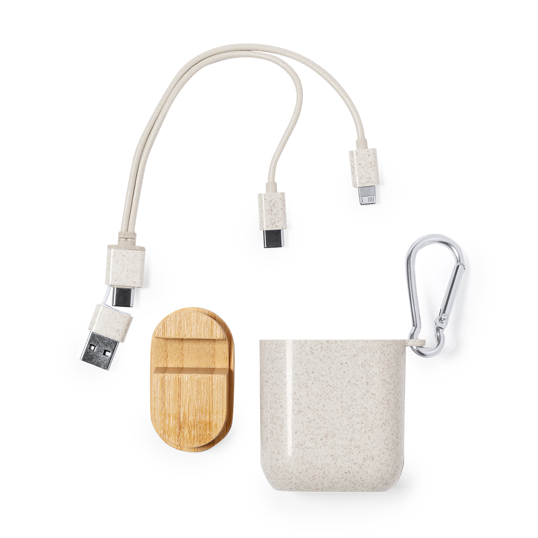 Cable cargador personalizado Brayce de fibra de trigo con estuche bambú - Tecnología - Regalo Promocional Personalizado - vista alternativa