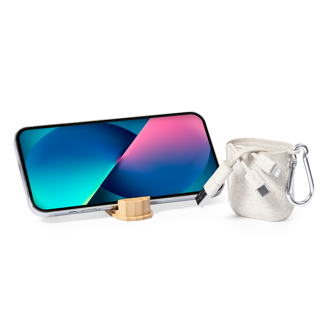 Cable cargador personalizado Brayce de fibra de trigo con estuche bambú - Tecnología - Regalo Promocional Personalizado - imagen 3