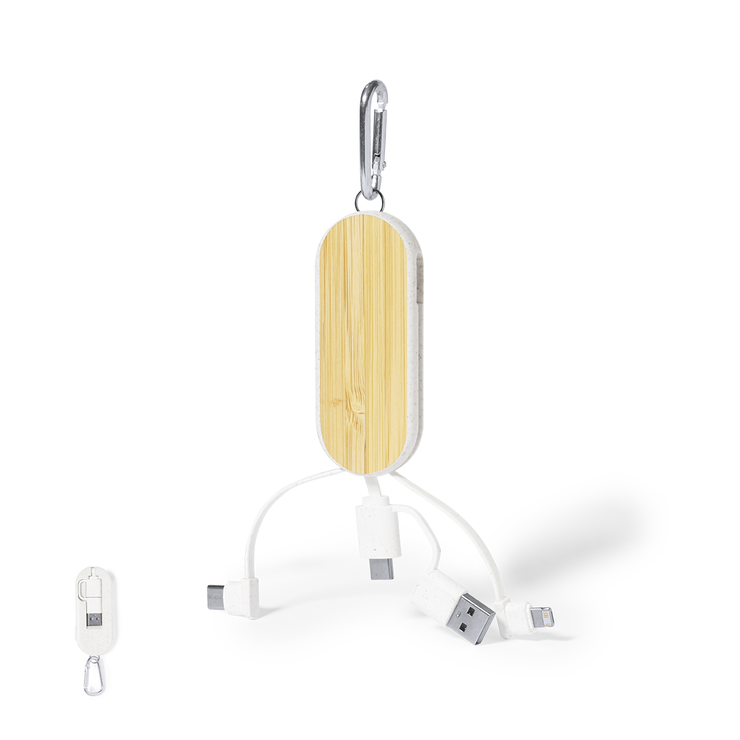 Cable cargador personalizado Abby de trigo y bambú con mosquetón - Tecnología - Regalo Promocional Personalizado
