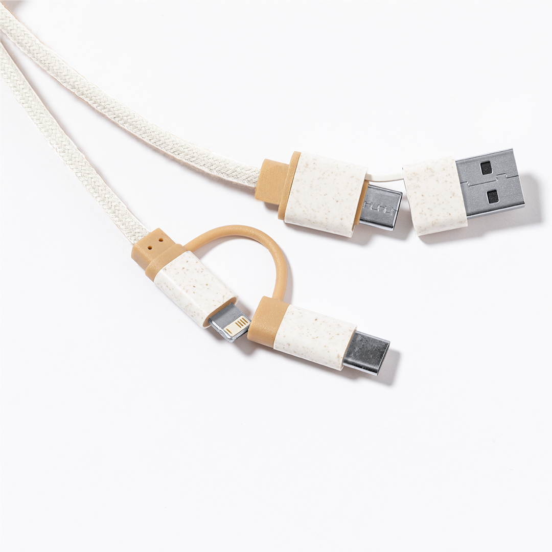 Cable cargador personalizado Denny de bambú y algodón con mosquetón - Tecnología - Regalo Promocional Personalizado - vista alternativa