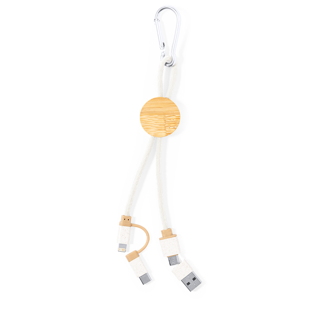 Cable cargador personalizado Denny de bambú y algodón con mosquetón - Tecnología - Regalo Promocional Personalizado - imagen 3
