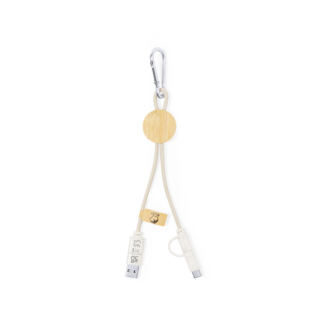 Cable cargador personalizado Denny de bambú y algodón con mosquetón - Tecnología - Regalo Promocional Personalizado - imagen 4