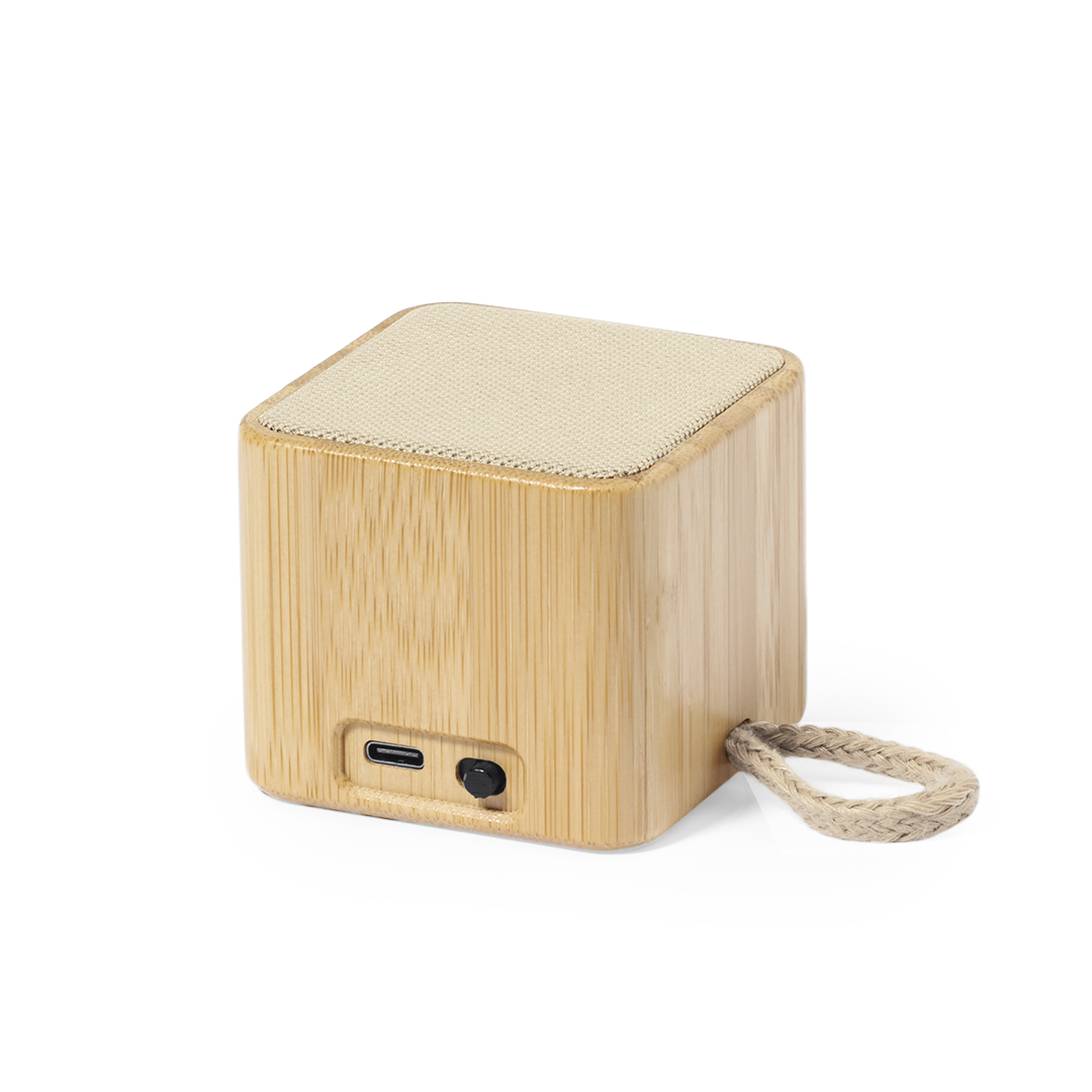 Altavoz Kiefer bambú algodón con asa natural - Tecnología - Regalo Promocional Personalizado
