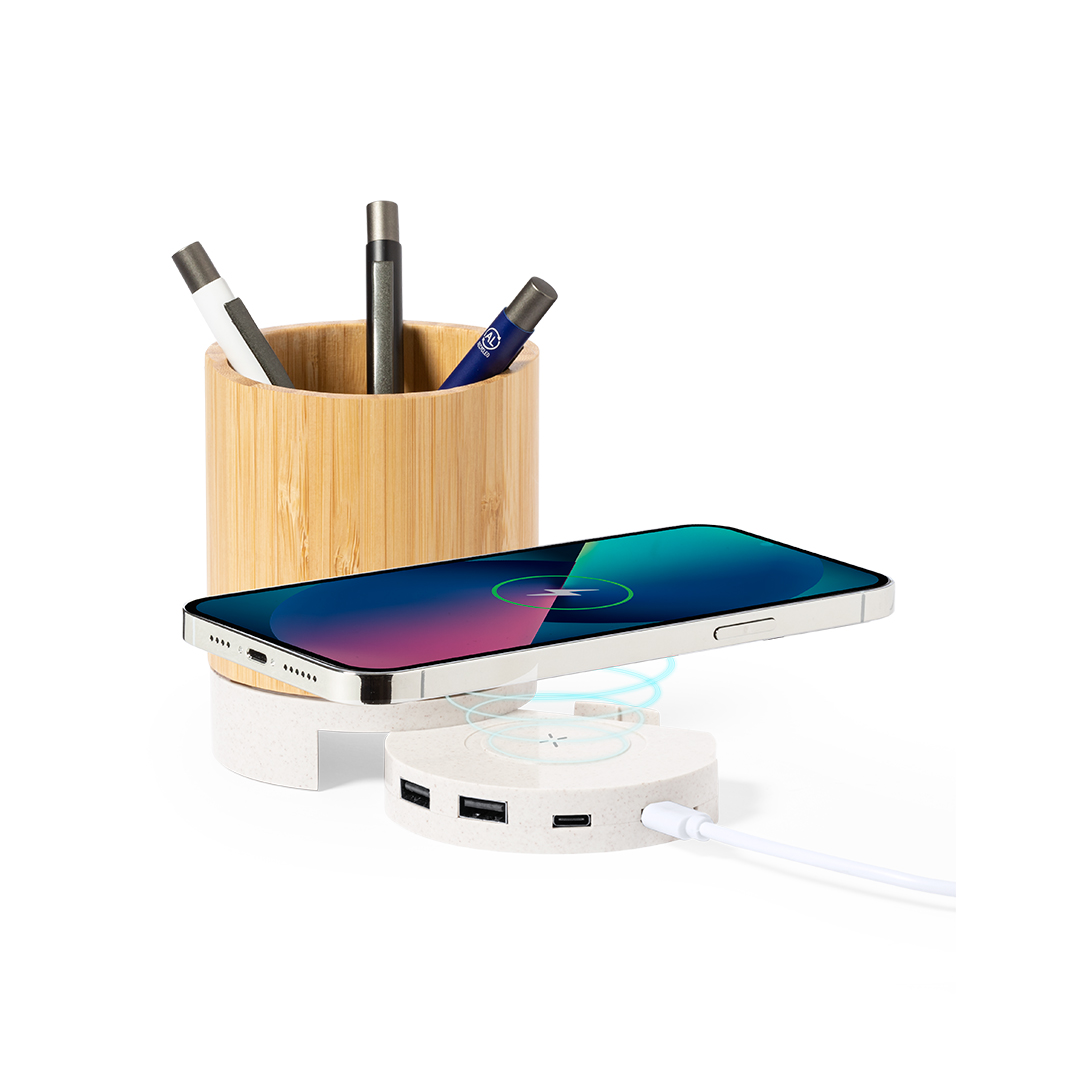 Lapicero multifunción personalizado Birwen de bambú con cargador inalámbrico - Tecnología - Regalo Promocional Personalizado - imagen 4