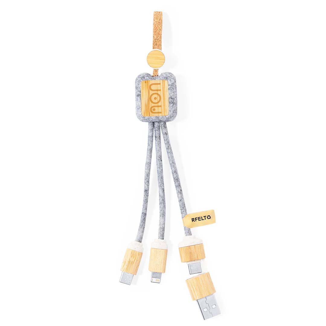 Cable cargador personalizado Braxton de bambú y fieltro RPET