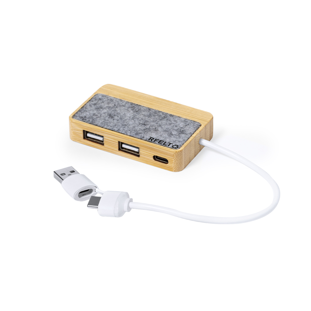 Puerto USB personalizado Barney de bambú y fieltro RPET - Tecnología - Regalo Promocional Personalizado