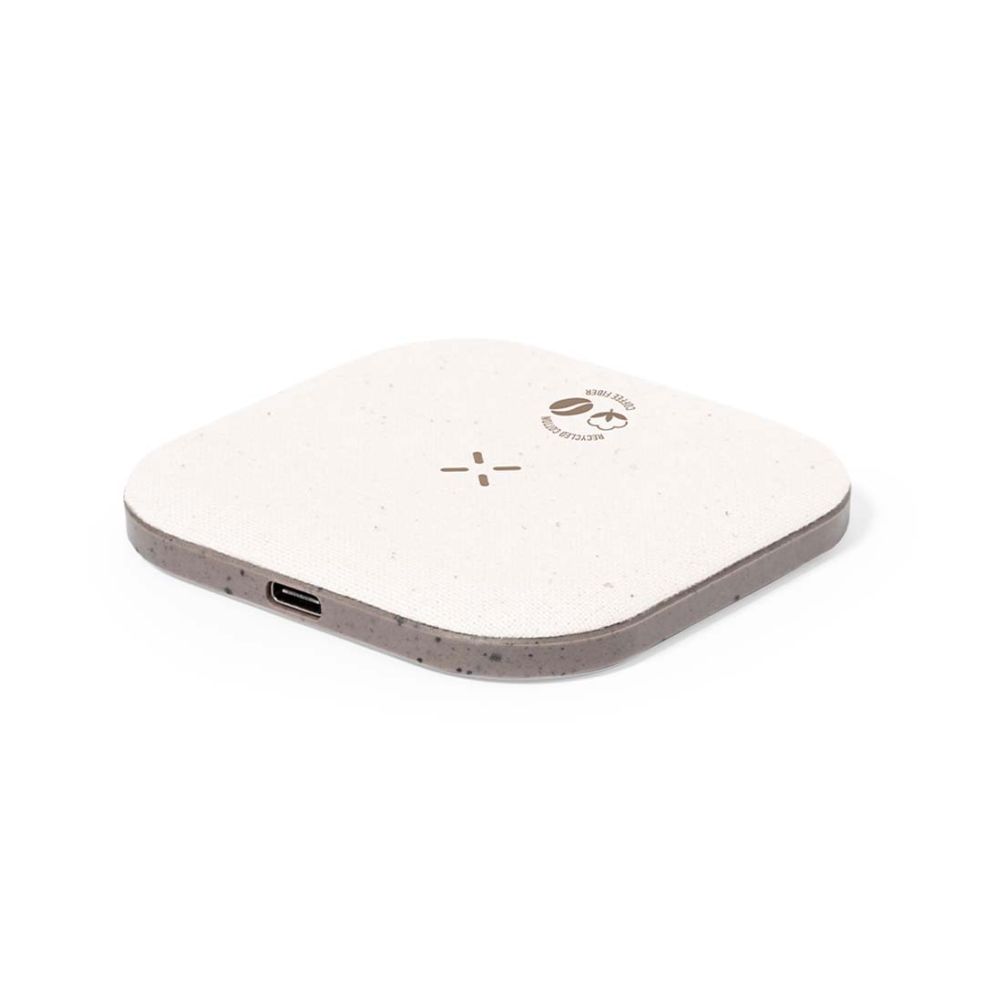 Cargador personalizado Griffin inalámbrico de fibra café con algodón reciclado