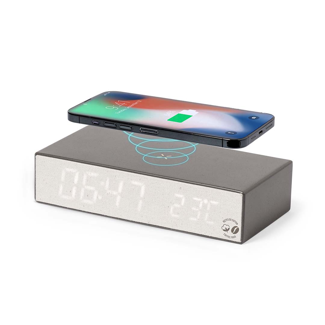 Reloj multifunción personalizado Barret con carga inalámbrica de fibra de café - Tecnología - Regalo Promocional Personalizado - vista alternativa