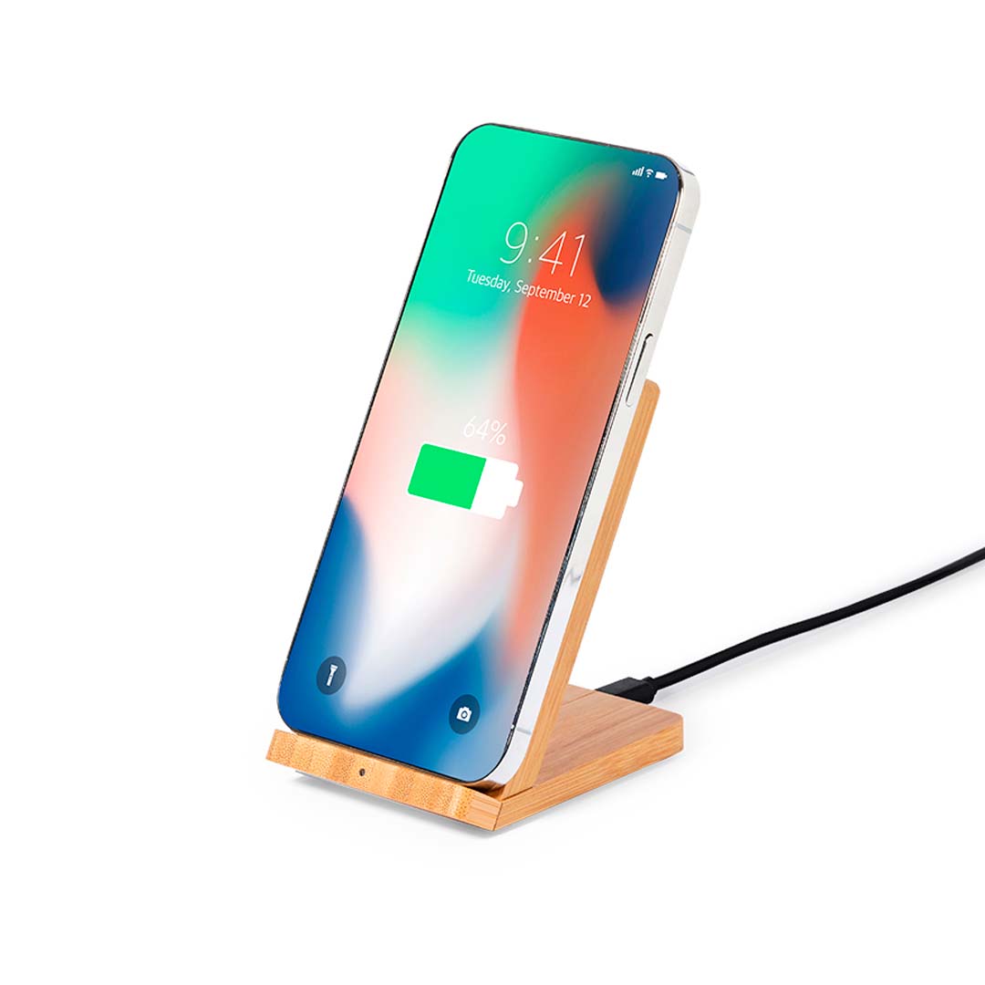 Cargador personalizado Steward inalámbrico 15W de bambú con LED láser - Tecnología - Regalo Promocional Personalizado - vista alternativa
