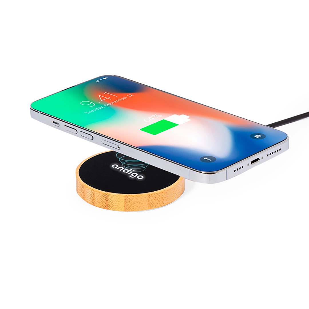 Cargador personalizado Beckett inalámbrico de bambú con marcaje láser - Tecnología - Regalo Promocional Personalizado - vista alternativa