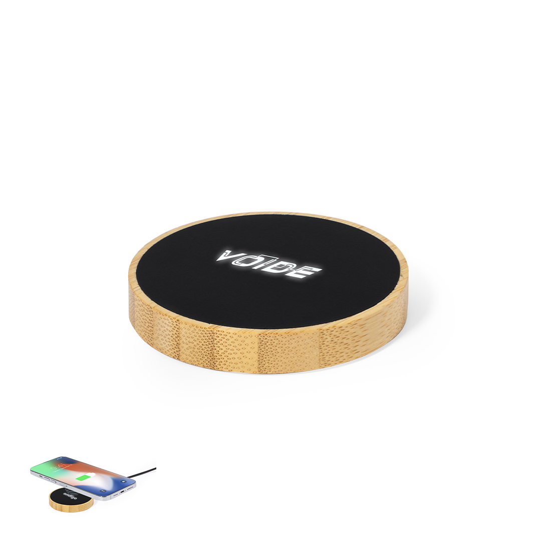 Cargador personalizado Beckett inalámbrico de bambú con marcaje láser - Tecnología - Regalo Promocional Personalizado