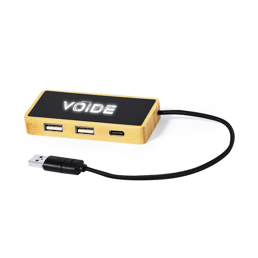 Puerto USB personalizado Ginger de bambú con iluminación LED - Tecnología - Regalo Promocional Personalizado