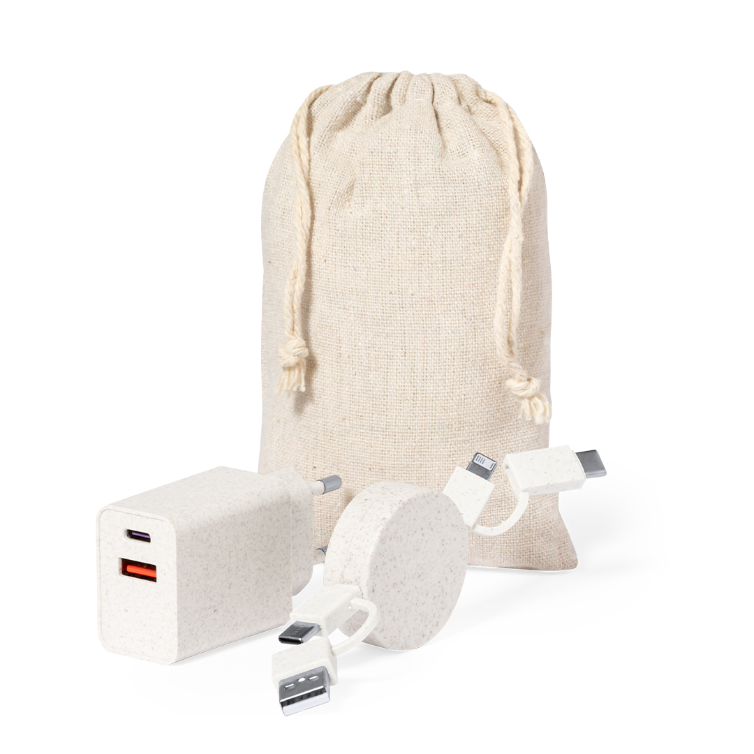 Set cargadores personalizado Pylot de fibra de trigo con bolsa algodón